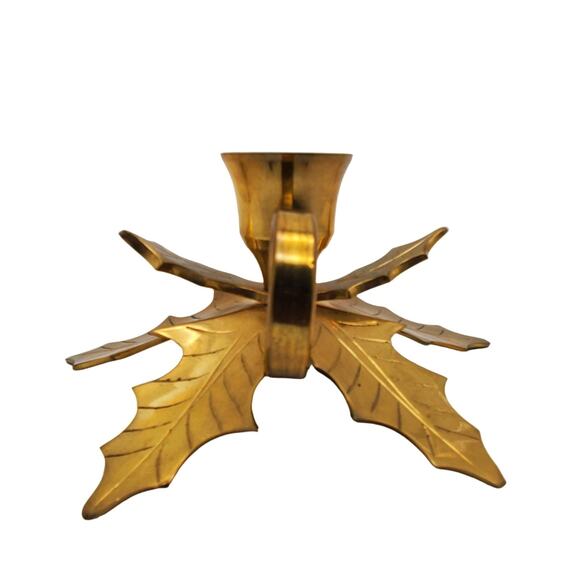Brass Taper Candle Holder Leaf Autumn Rustic Table Holiday Decor Chamberstick - Picture 7 of 8